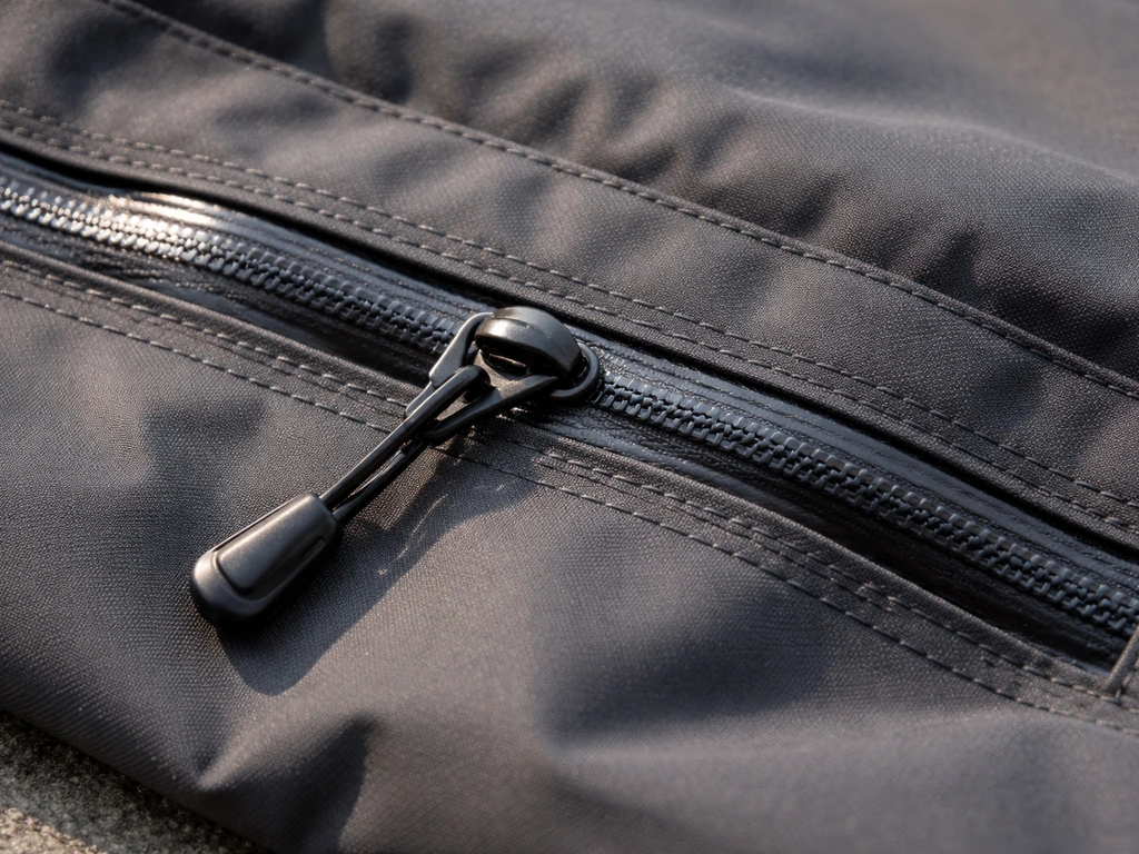 Close-up of a waterproof zipper with reinforced fabric panel for a snug-fit cover