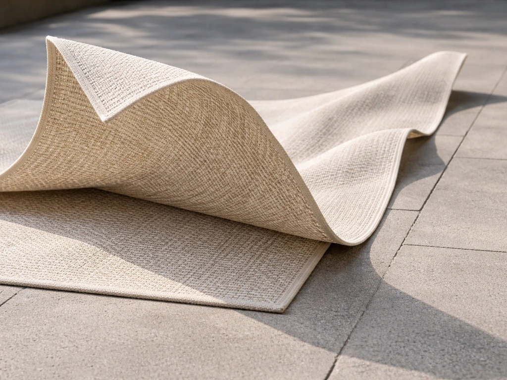 Thin patio rug lifting in the wind on a hard surface like a sail