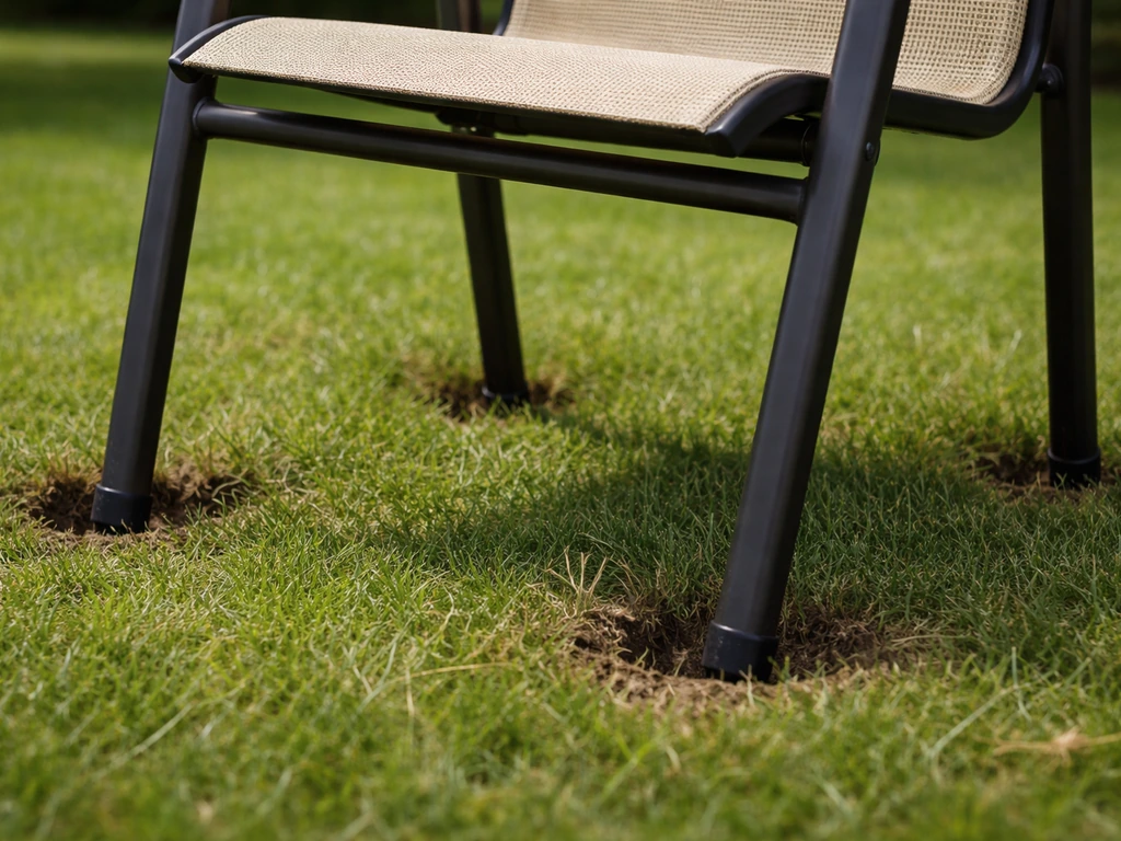 Patio chair legs sinking into grass, showing uneven ground support and the need for load distribution