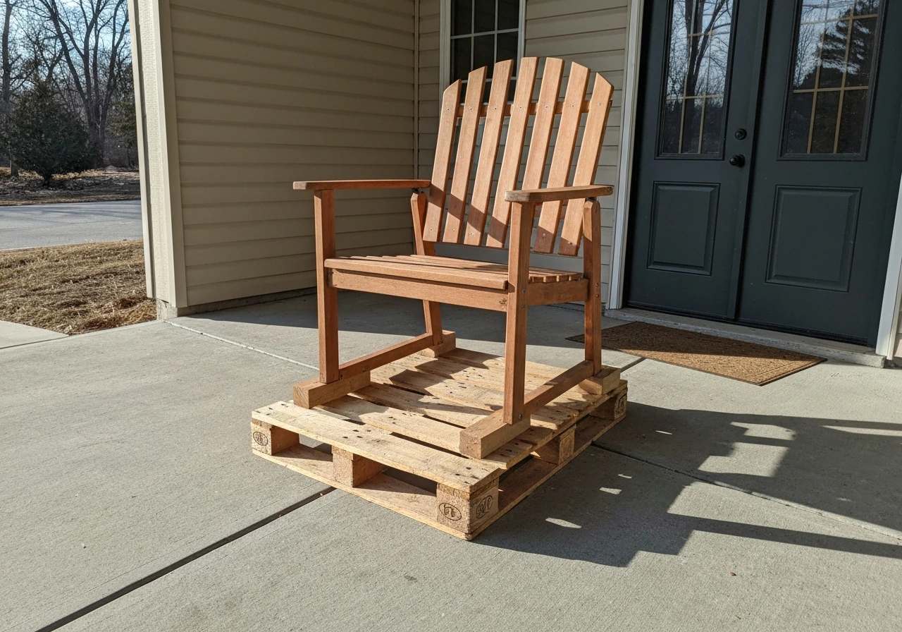 Wood pallet elevating a chair with clear space underneath for winter airflow